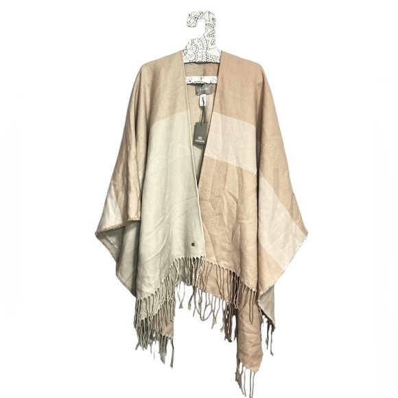 🆕 Soia & Kyo Light Pink & Cream Colorblocked Open Poncho W/ Scarf Hem OS Shawl - Picture 5 of 11